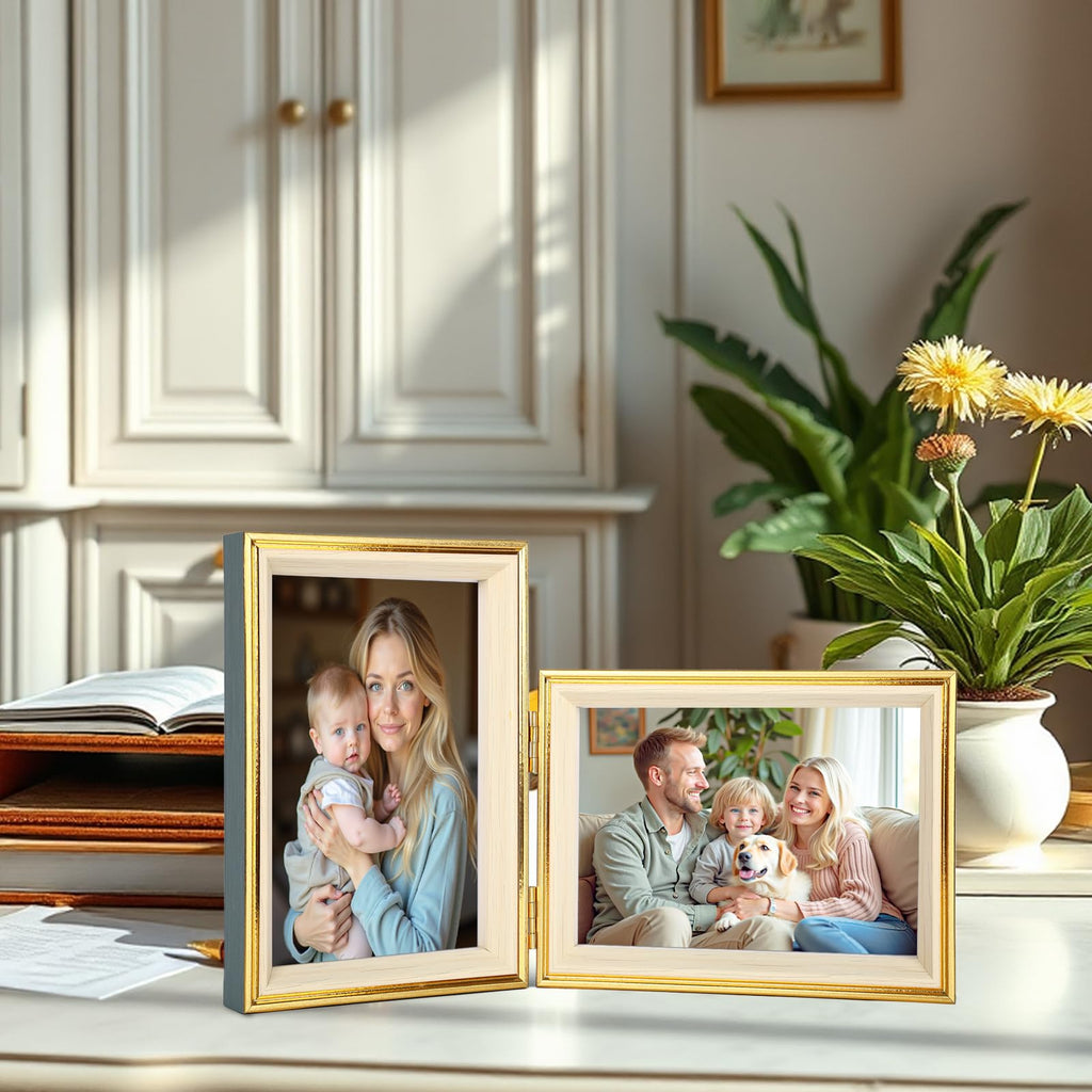 5x7 Double Hinged Picture Frame, College Photo Standing Display