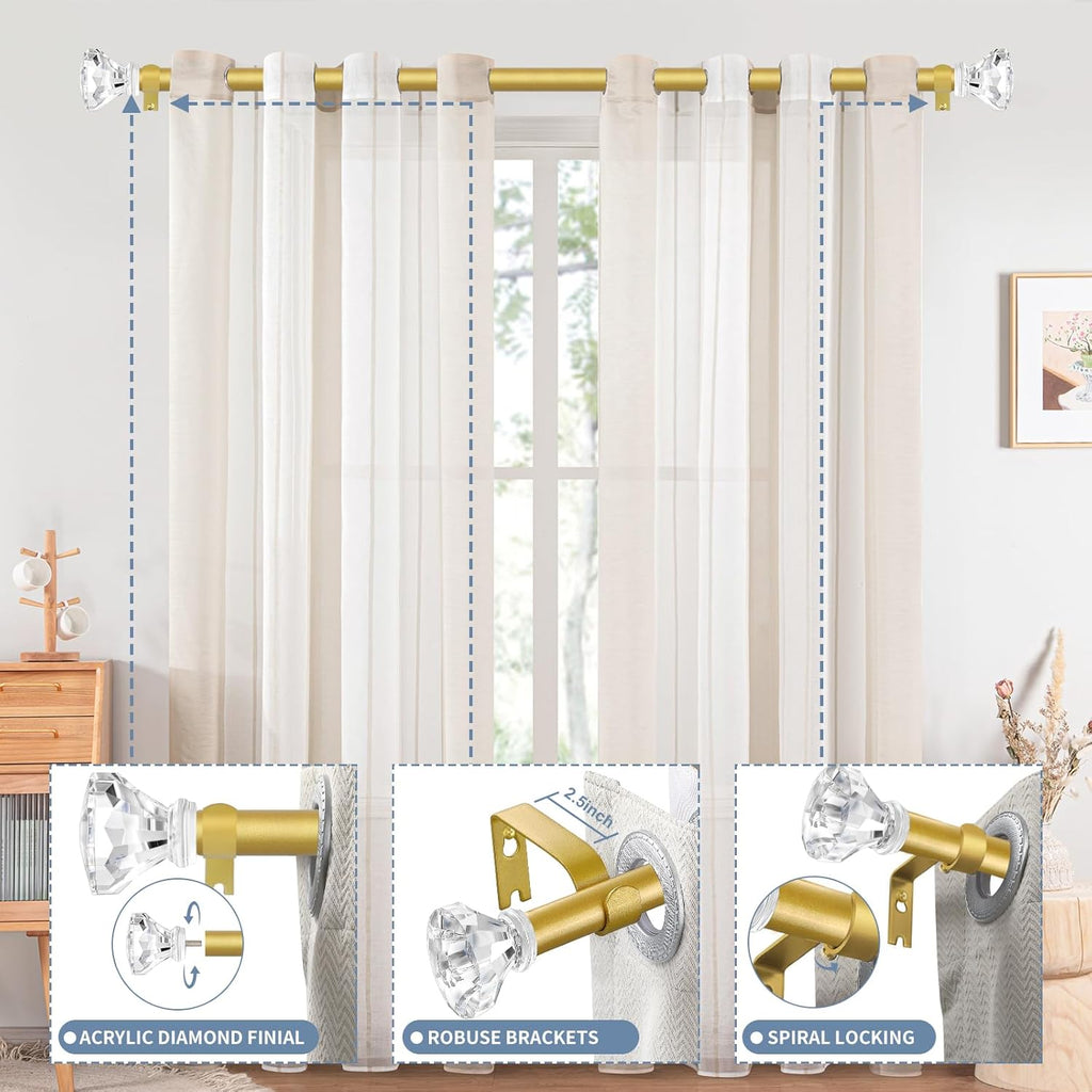Gold Decorative Crystal Curtain Rods :Heavy Duty Adjustable Window Curtains Rods for Living Room Bedroom