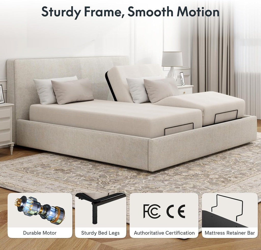 Split King Adjustable Bed Frame Base, Quiet Motor & Easy Assembly