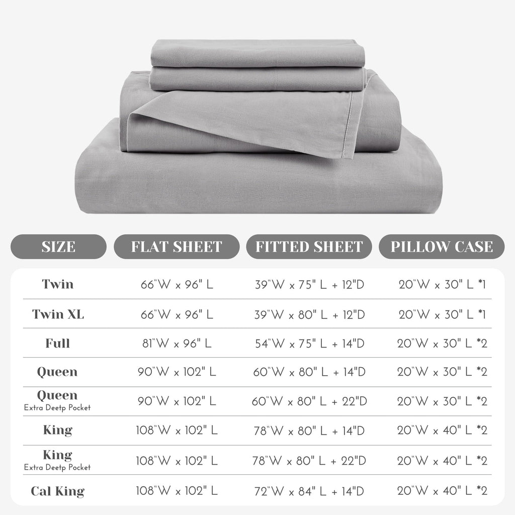 100% Cotton Percale Sheets Queen Extra Deep Pocket, 4 Piece