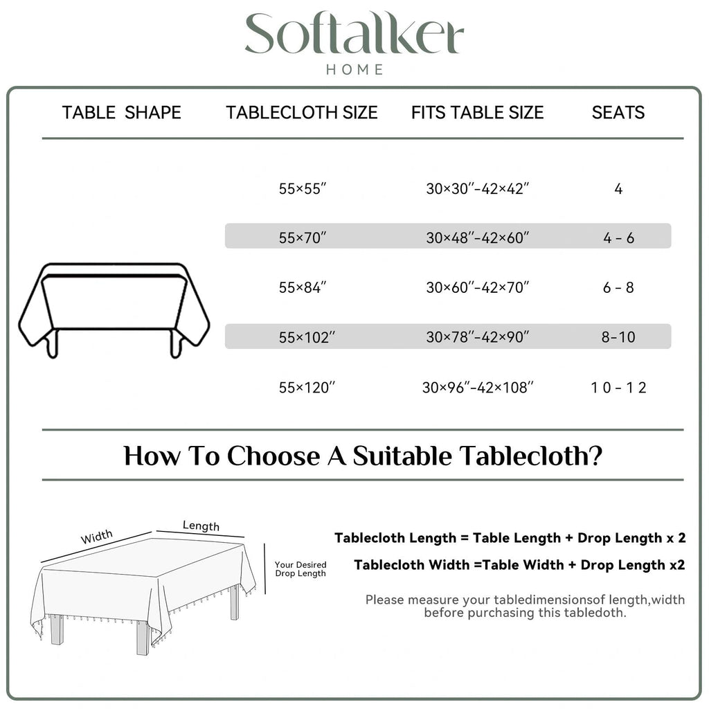 Fall Linen Rectangle Tablecloth with Tassel, 55 x 84 Inch