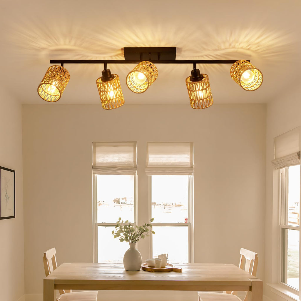 Track Lighting Fixtures Ceiling E26 Rattan Farmhouse Boho Ceiling Track Lighting Directional Rotatable Modern