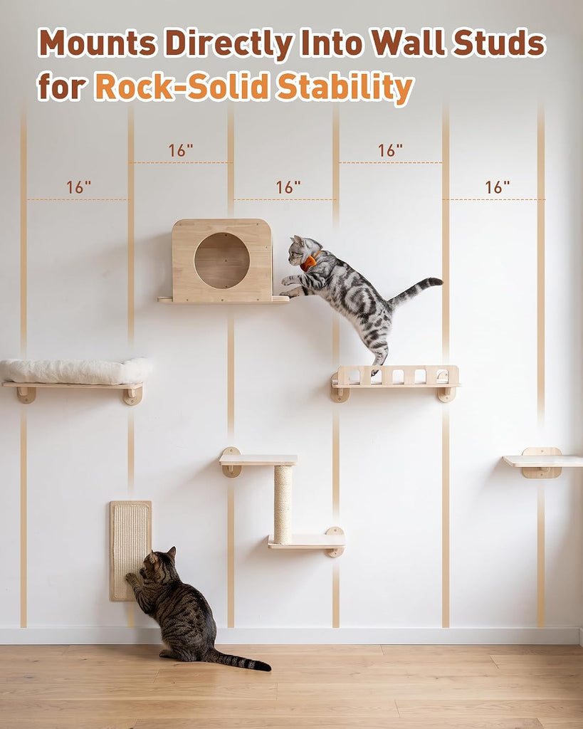 6-in-1 Cat Wall Shelves for Large Cats, Large Cat Bed, Wide Perch