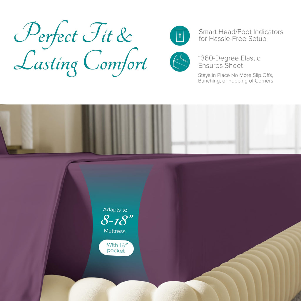 800 Series Egyptian Cotton King Size Sheets Set, Plum