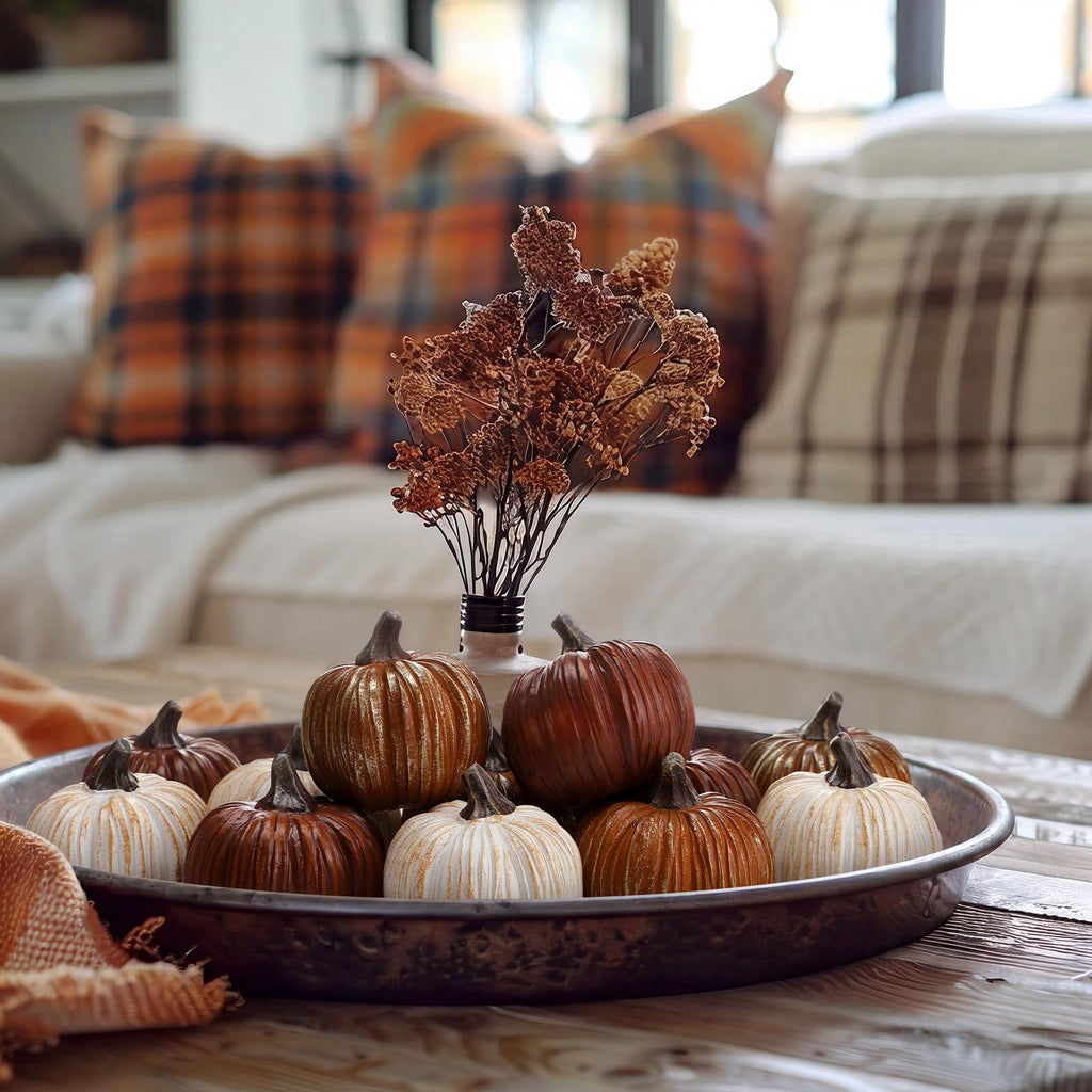12 Pcs Brown Rustic Fall Pumpkin Decor Resin Pumpkins for Thanksgiving Decorations Farmhouse Decorative Pumpkins