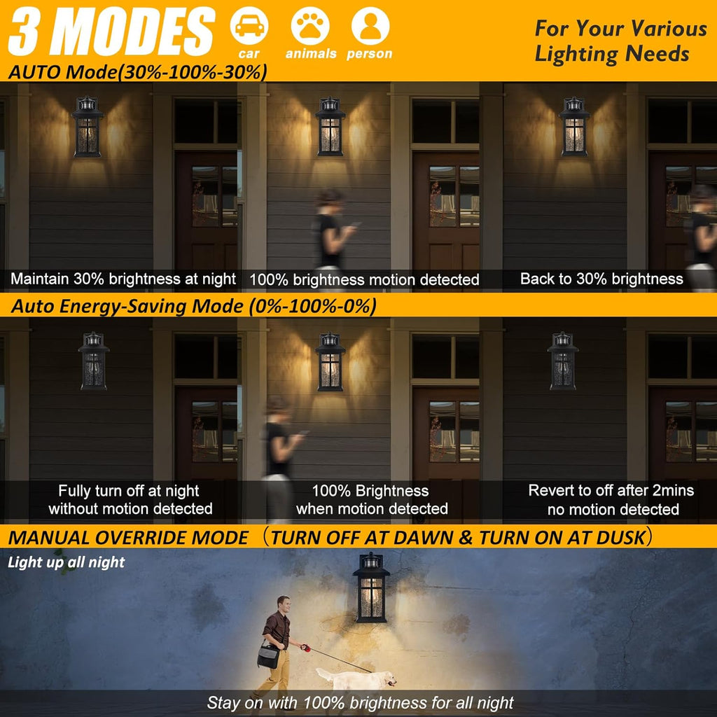 Motion Sensor Outdoor Wall Lights 2 Packs- Updated Dusk to Dawn Outdoor Lighting