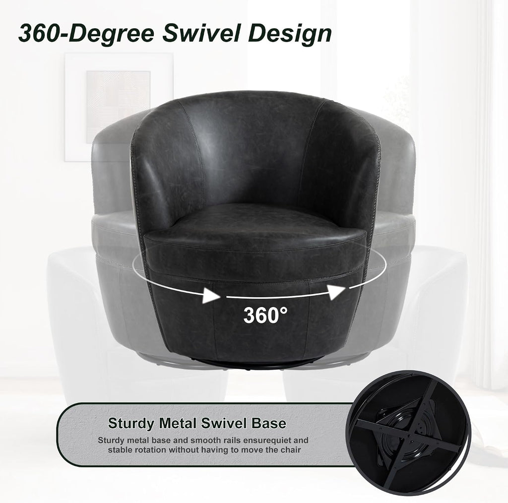 Faux Leather Swivel Barrel Accent Chairs, Fully Assembled, Black