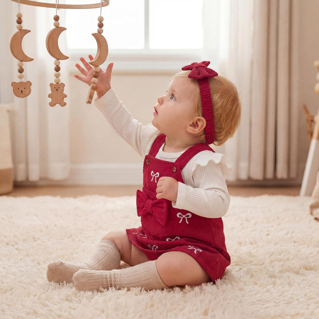 Newborn Baby Girl Suspender Skirt Set Long Sleeve Ribbed Romper