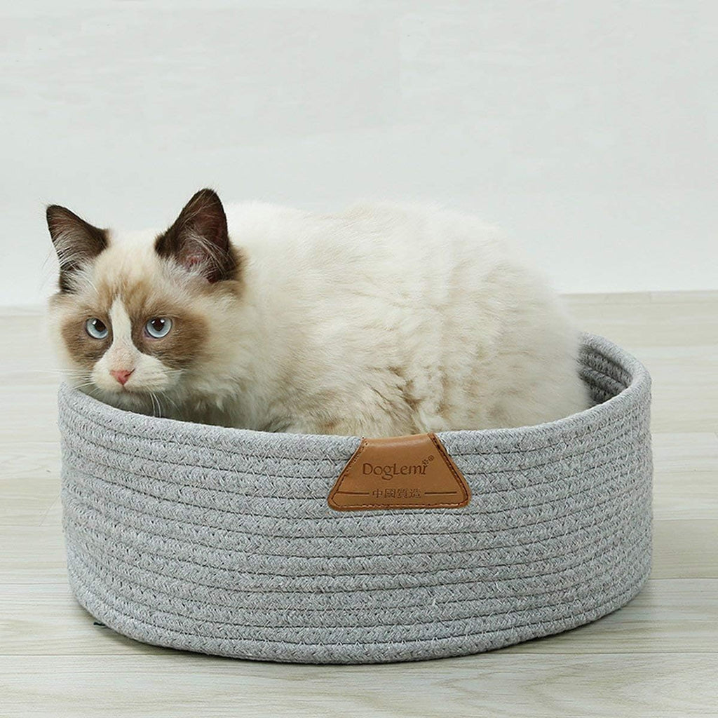 Cat Bed Basket Nest Round Cotton Rope Woven Warm Medium, Pet Sleeping Bed House Cute Fun Scratcher Scratching Scratch