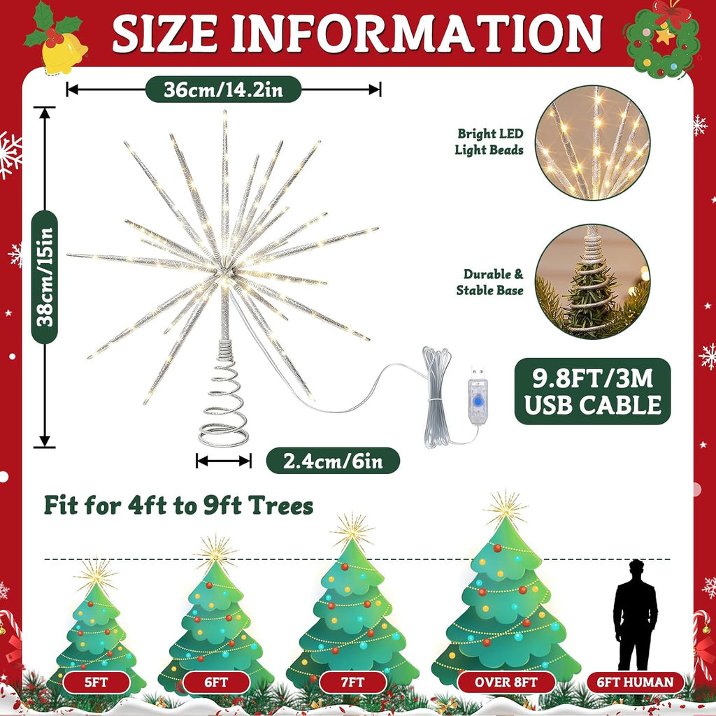 Tree Star Topper Remote Control & Timer USB Powered(Silver)