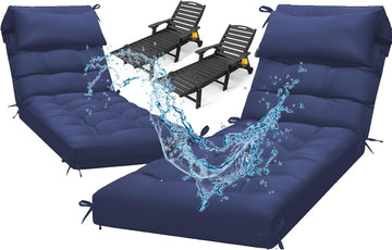 Waterproof Lounge Chair Cushion Set of 2, Outdoor Fade Resistant Chaise Lounger Replacement Cushions with 6 Ties