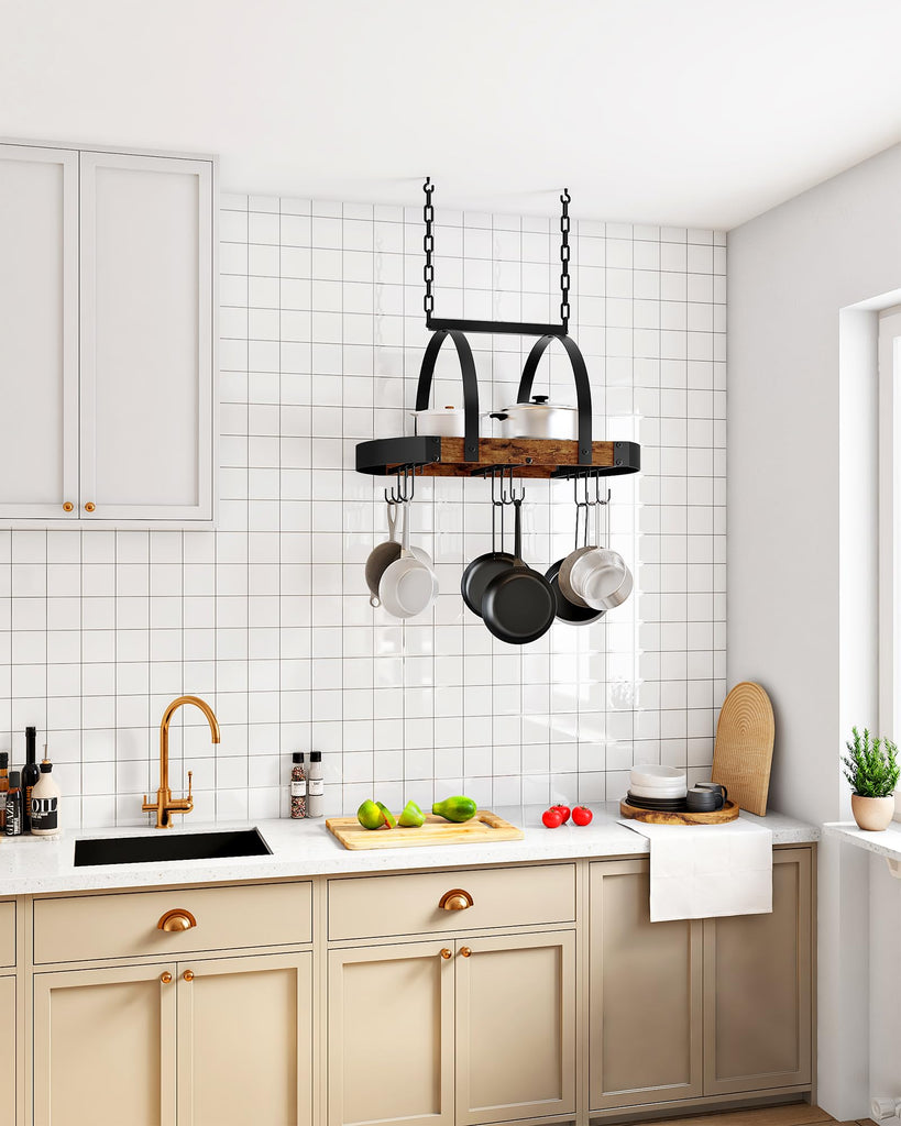 Hanging Pot Rack, Pot Hanger, Ceiling Mounted Pot Holder, Cookware Organizer with 9 S-Shaped Hooks, for Pot, Pan