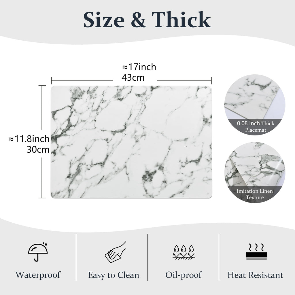 Faux Leather PU Placemats Set of 8 (Marble,11.8" x 17")