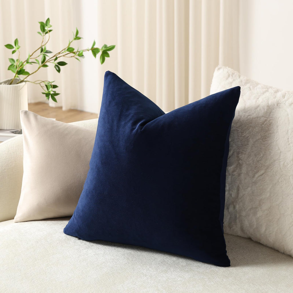 Throw Pillow Covers 22x22 Navy Blue: Pack of 2 Cozy Soft Velvet Square Modern Luxury Decorative Throw Pillow Cases