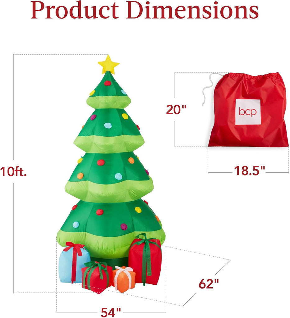 10ft Inflatable Christmas Tree, Large Lighted Outdoor Blow Up Holiday Decor for Yard, Lawn, Backyard, Home w/ 10 LED