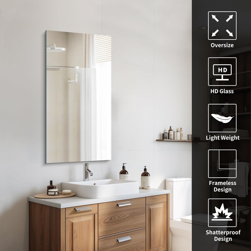 Frameless Mirror, 20x40 Mirrors for Wall, Rectangle Bathroom Mirror for Over Sink, Frameless Vanity Mirror with
