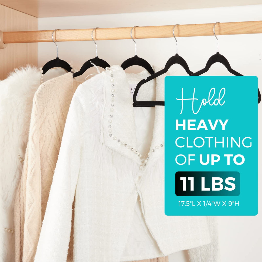 Premium Velvet Hangers, Non-Slip Flocked Felt, Sturdy Coat & Suit Hangers for Closet Space Saving (100 Pack, Black)