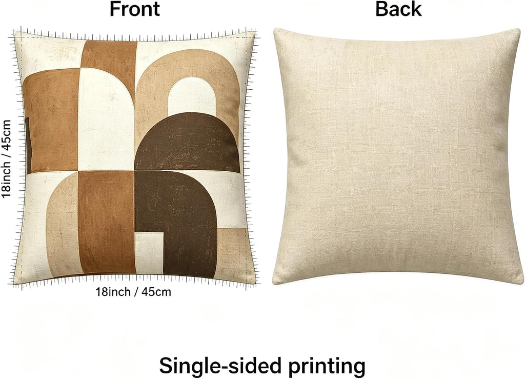 Boho Abstract Geometric Linen Throw Pillow Covers 18x18 Inches