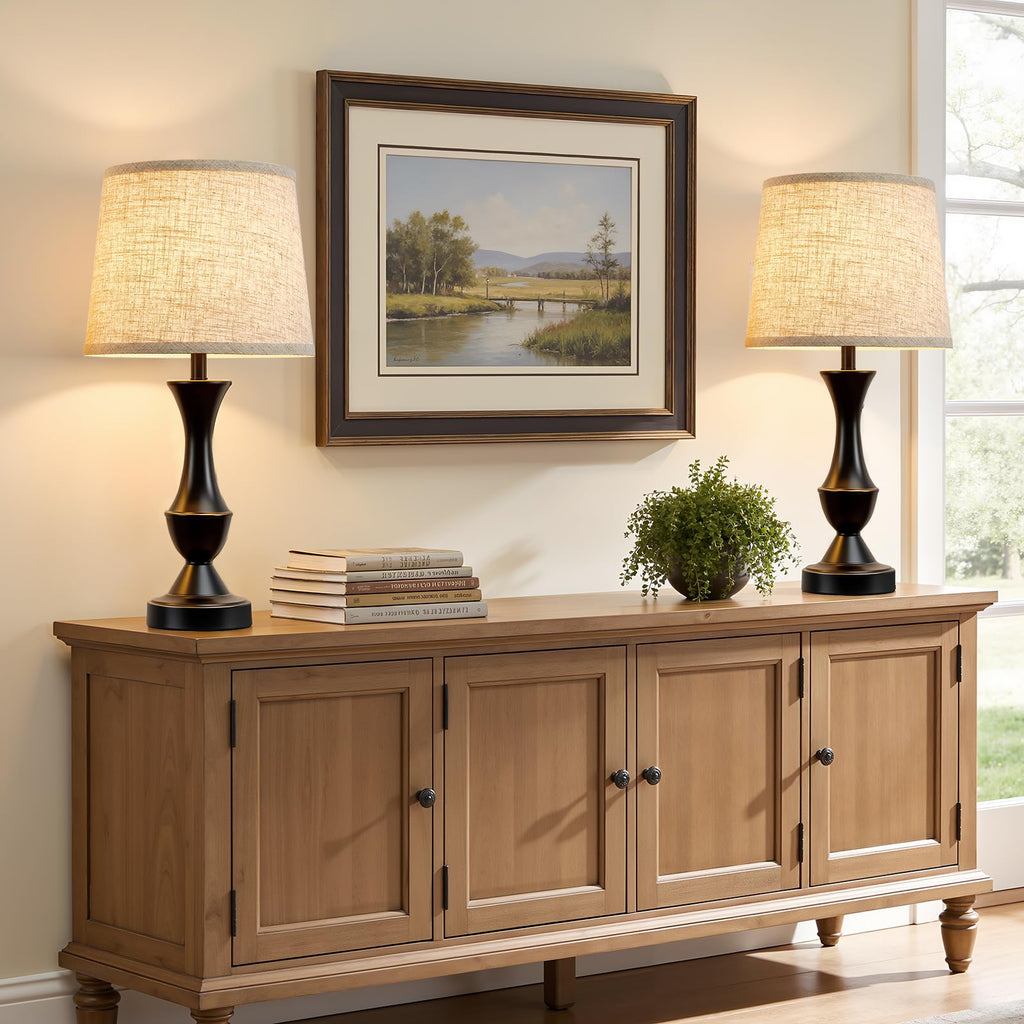 Table Lamp Set of 2, 19" Farmhouse Vintage Bedside Lamps
