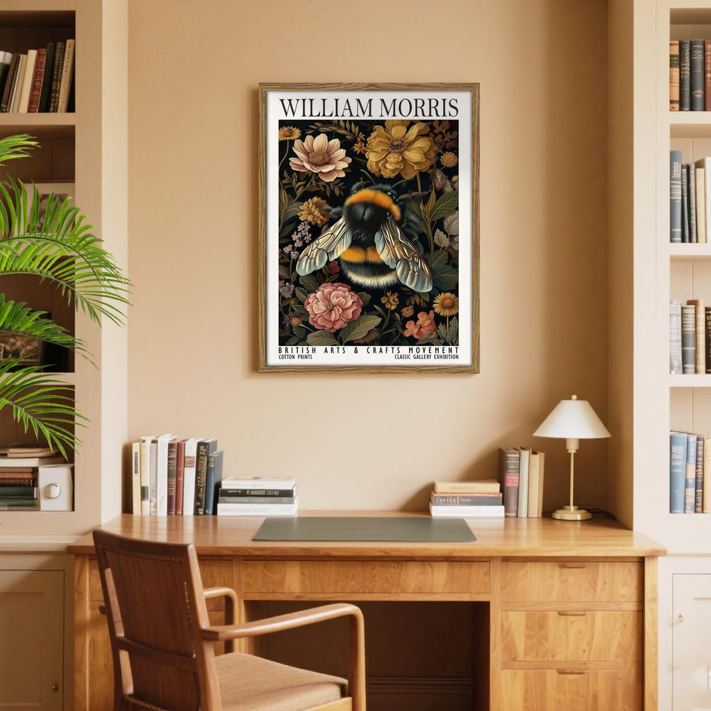 Framed William Morris Style Bee and Floral Wall Art Vintage Insect Print with Wooden Frame Gallery Paniting Poster