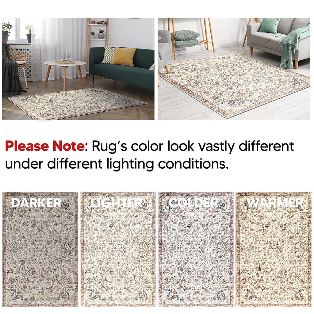 Vintage Washable Runner Rug, Non-Slip Low Pile, 2x7