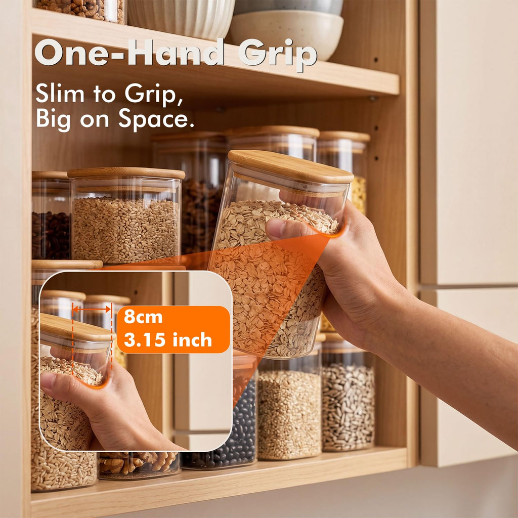 3-Pack 2Qt Rectangle Glass Storage Jars with Bamboo Lids
