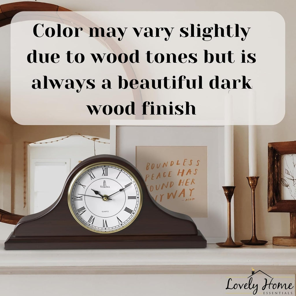 Mantel Clock Battery Operated - Wooden Mantle Clock - 15x7.5 - Silent, Made of Real Wood & Easy to Read