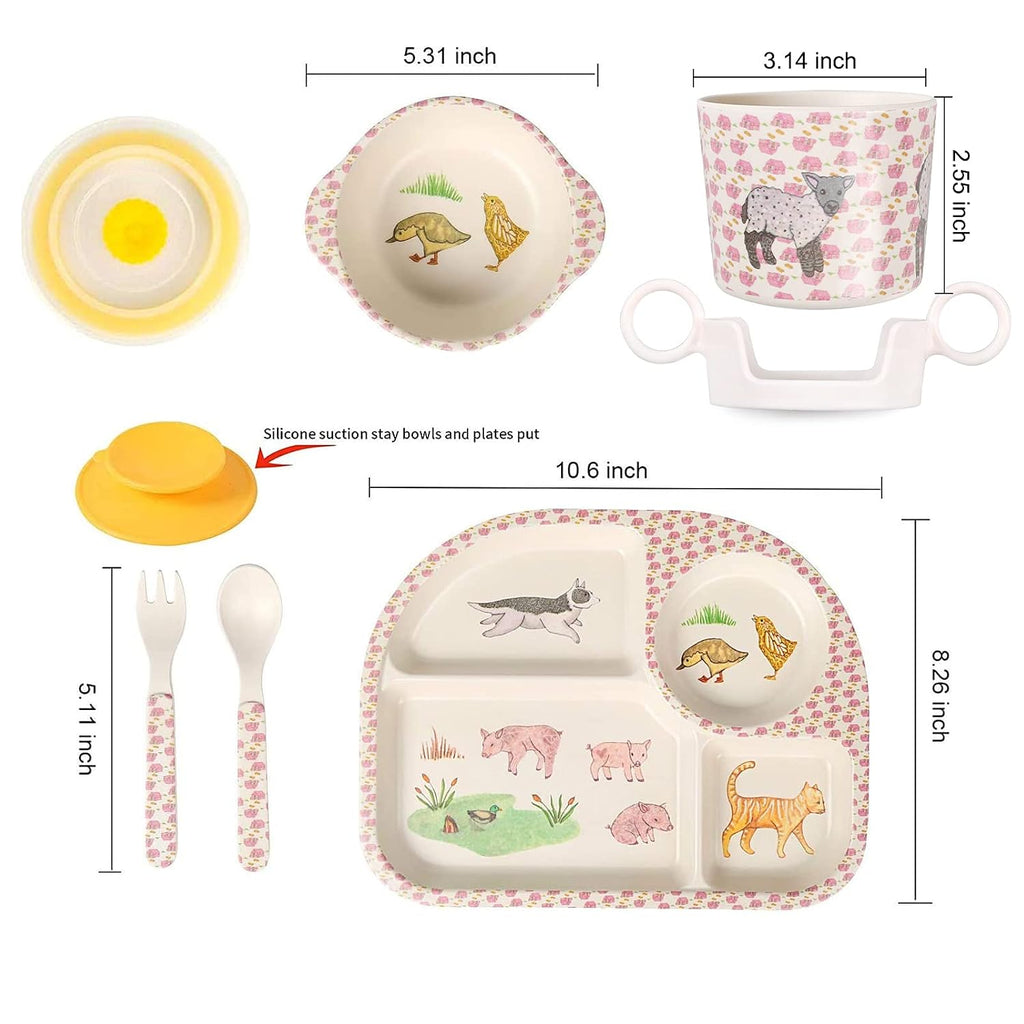 Toddler Baby Plates and Bowls Set, 7Pcs Kids Plate Dinnerware Set