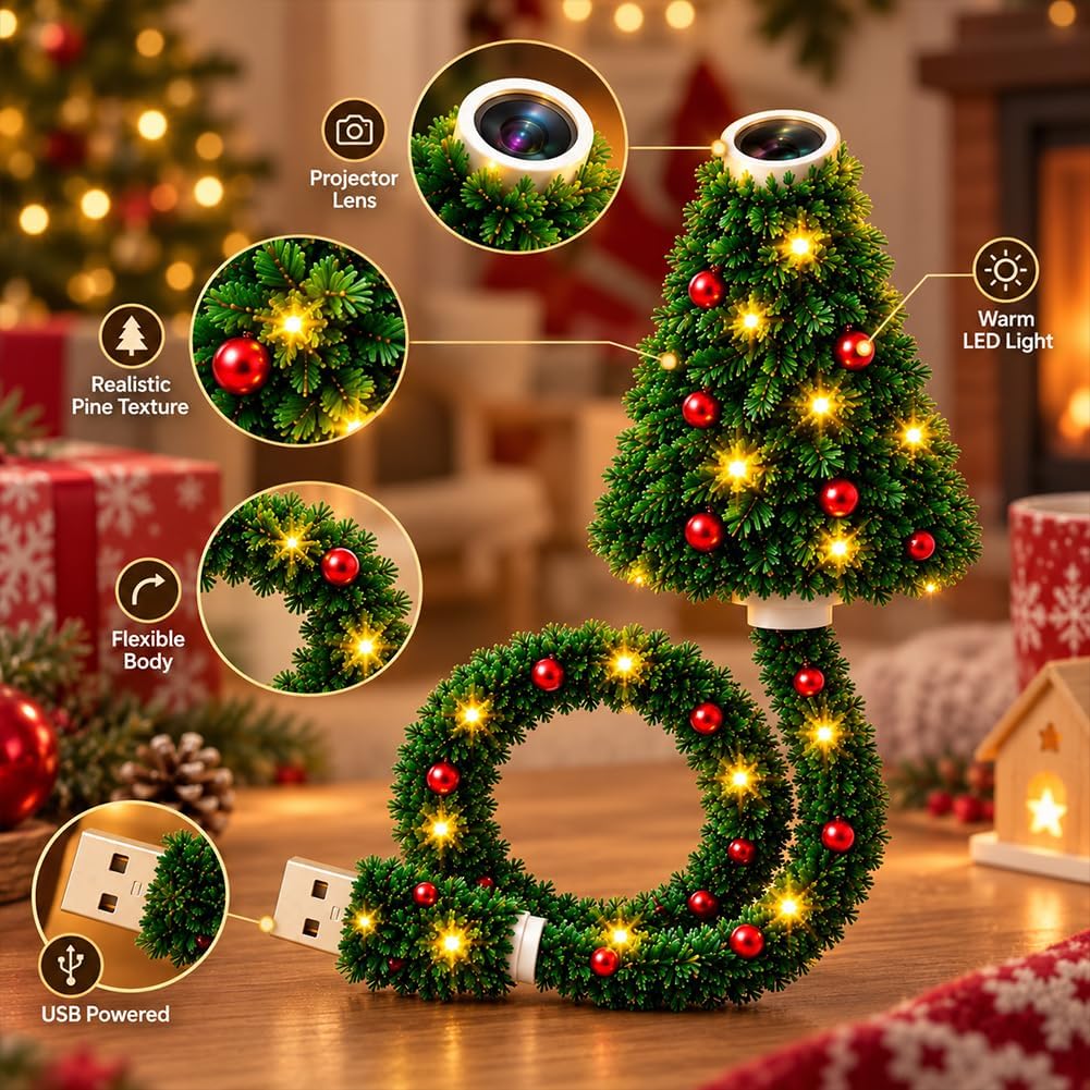 Christmas Projector Light, USB Lamp, Holiday Wall Decor