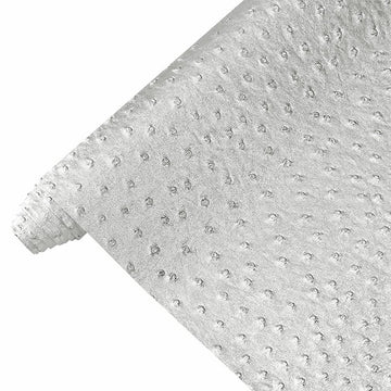 12"x53" Metallic Silver Vinyl Fabric Ostrich Faux Leather Roll Embossed Synthetic Crafts Fabric for Leather Purse