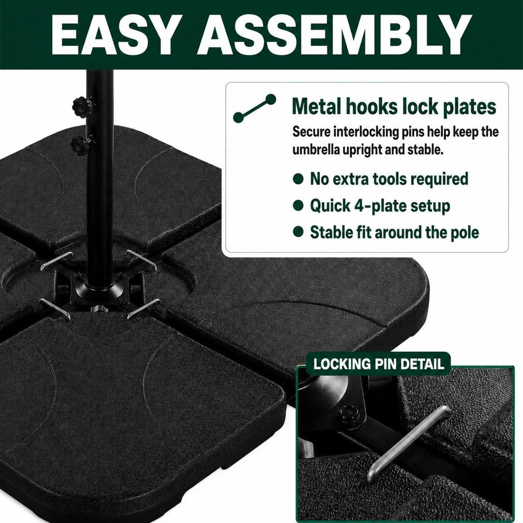4-Piece Umbrella Base Outdoor Umbrella Stand Square Shaped Cantilever Offset Filled with Water or Sand and Poolside