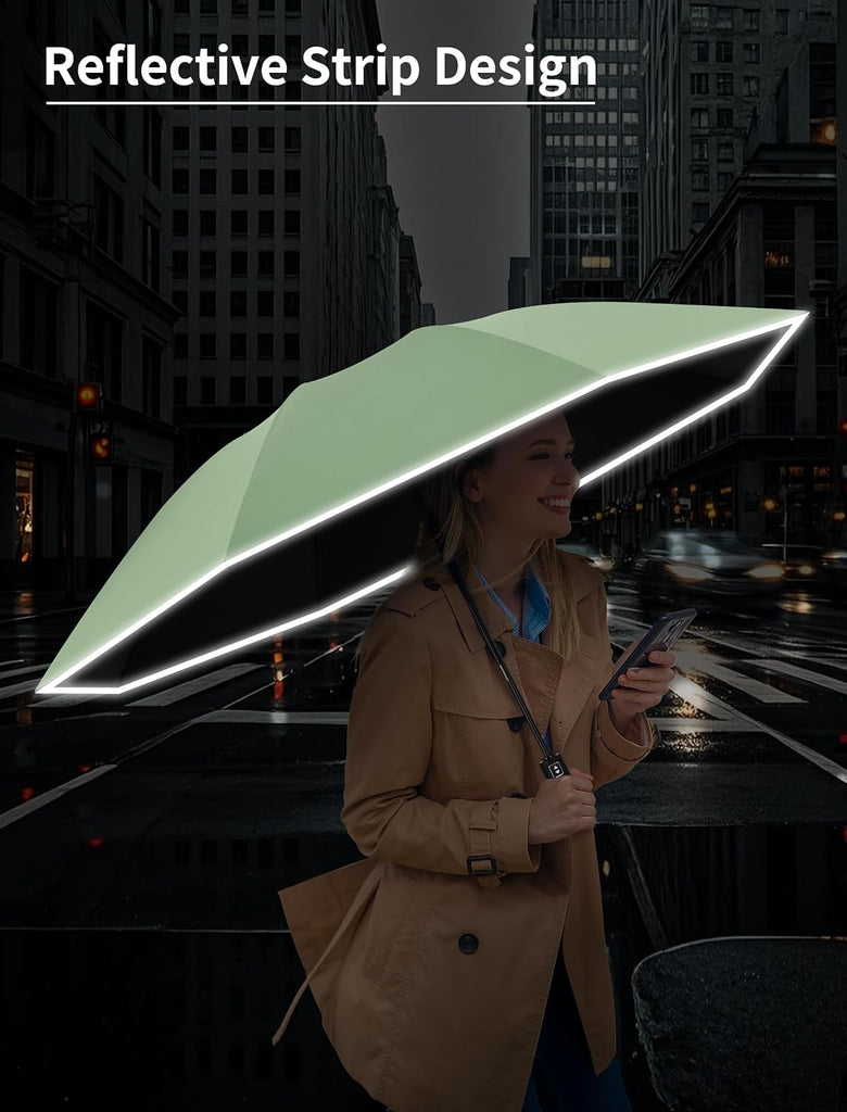 Inverted Travel Umbrella Compact - Windproof Umbrellas for Rain with Reflective Strip, Small UV Umbrella for Sun