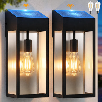 15" Large Solar Sconce Lights Outdoor Included E26 Bulbs 2 Pack