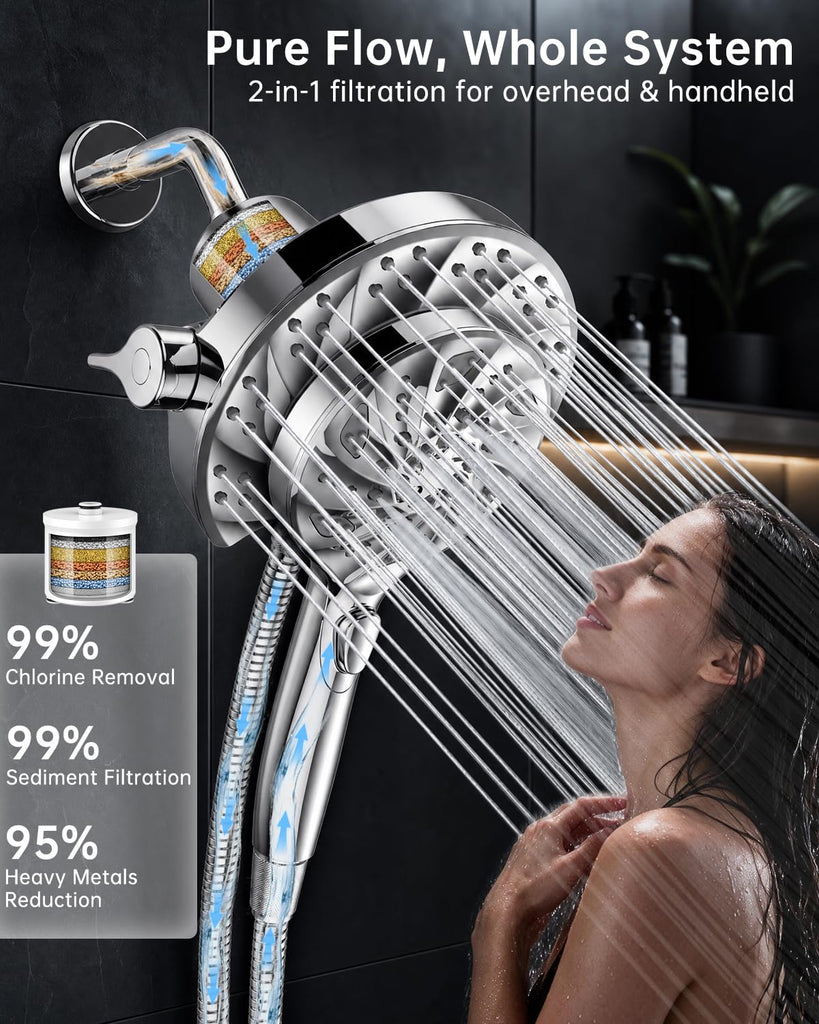 Filtered Shower Head with Handheld, High Pressure Rain Shower Head Combo with Filters, 10 Sprays Hand held Showerhead