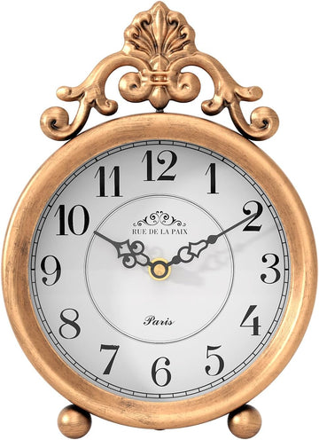 Vintage Gold Table Clock, Desk and Shelf Mantel Clock, French Rustic Antique Style Decor Clocks, for Farmhouse