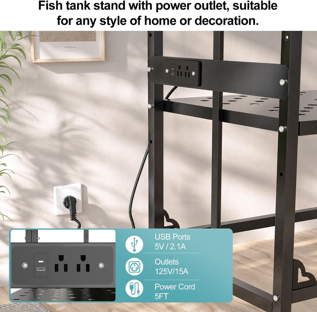 Fish Tank Stand 40 Gallon 3 Layer, Metal Aquarium Stand with Power Outlet 36.5" L x 18.2" W x 56.2"H, 3-Layer