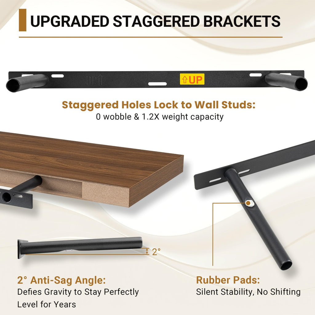 Walnut Floating Shelves for Wall 12 Inch Deep, 36" X 12" X 2" Floating Shelf, 2 Inch Thick Shelf Bathroom Bedroom