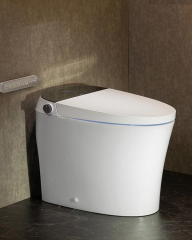 Smart One-Piece Toilet with Built-In Bidet, ADA Comfort Height, Temperature Control, Foot Sensor Operation, Warm Water, Heated Seat, Air Dryer, Digital Display