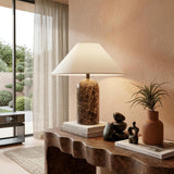 LED Table Lamp - 14” Modern Stone Table Lamp - Decorative Dimmable Desk Lamp - Brown Marble