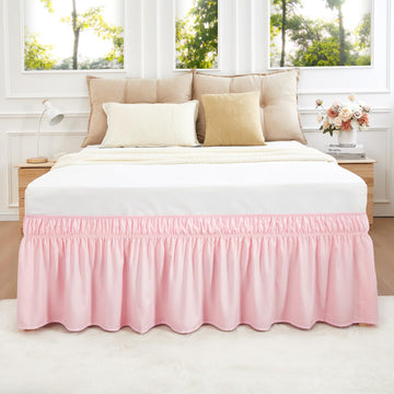 Pink Twin Bed Skirt 14 Inch Drop, Elastic Wrap Dust Ruffle