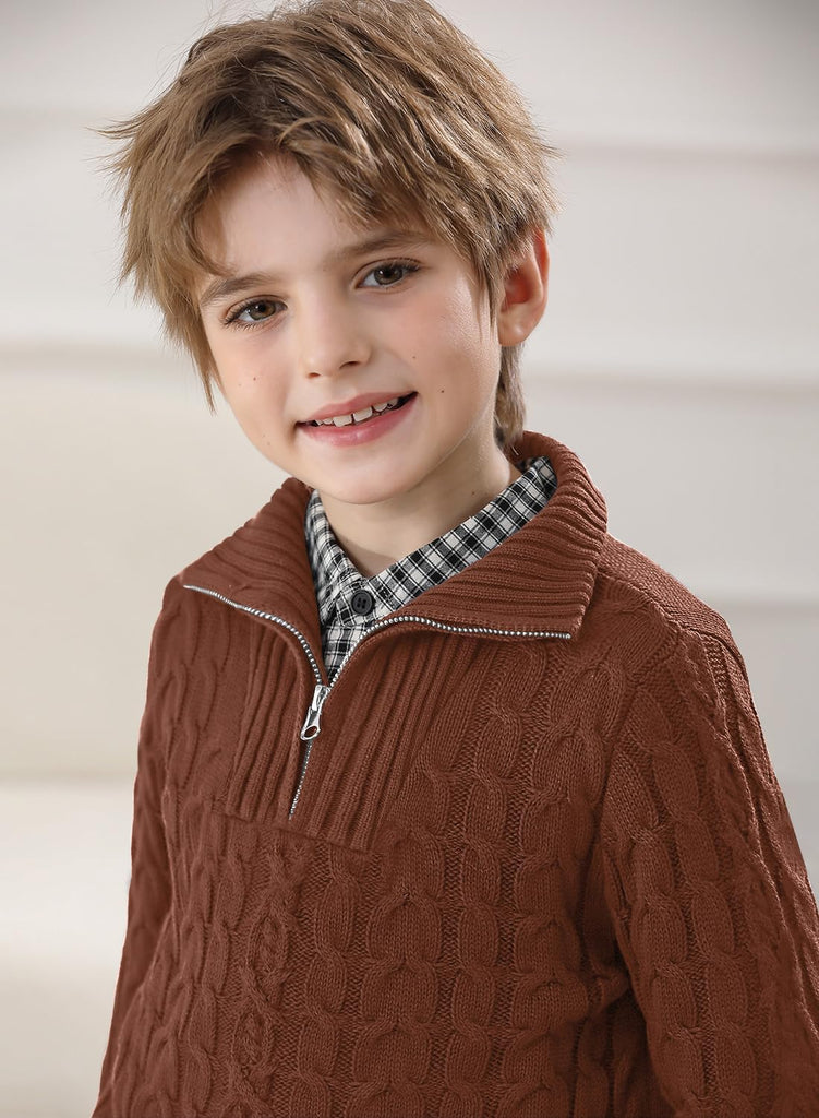 Boys Winter Cable Knit Sweater Quarter Zip Cute Turtleneck Pullover