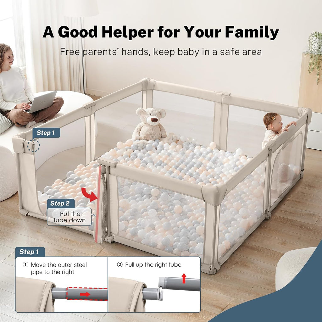 Baby Playpen Portable, Pre-Assembled Play Pen 71x79 Large Foldable Playpen for Babies and Toddlers, Sturdy and Safe