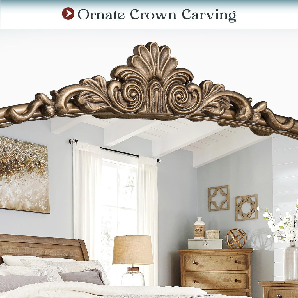 40" x 32" Antique Gold Arched Mirror for Wall, Vintage Brass Bathroom Mirror with Metal Frame, Bronze Ornate Gold