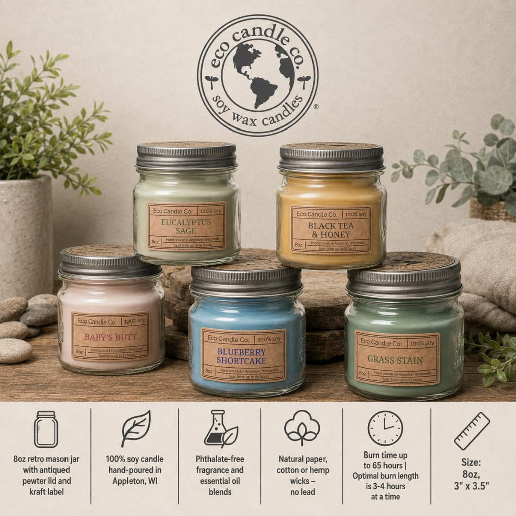 Mason Jar Candle, Citrus Squeeze, 8 oz. - Scents of Orange, Tangerine, Grapefruit, Lemon, & Lime - 100% Soy Wax, No