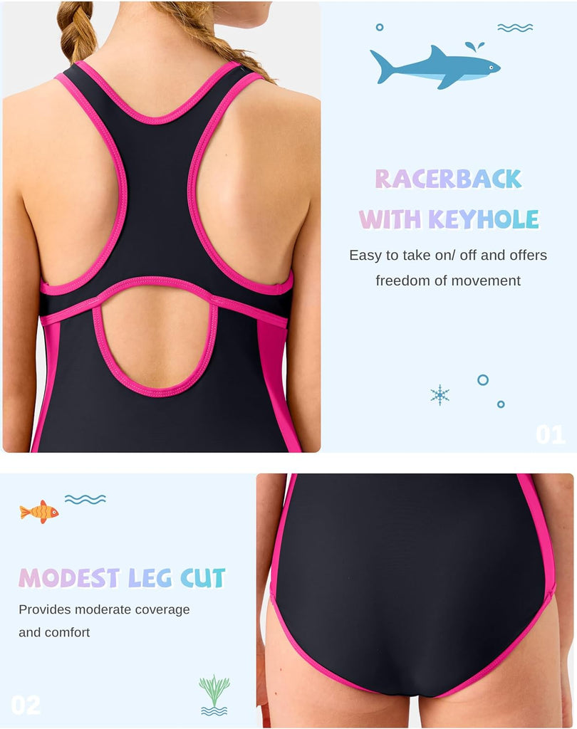 Girl's One Piece Swimsuits Racerback Kids Bathing Suit
