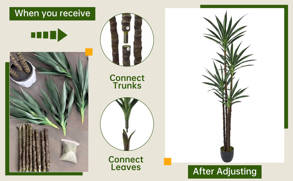 Artificial Agave Tree 7FT with 60 Leaves & 4 Trunks Yucca Plant