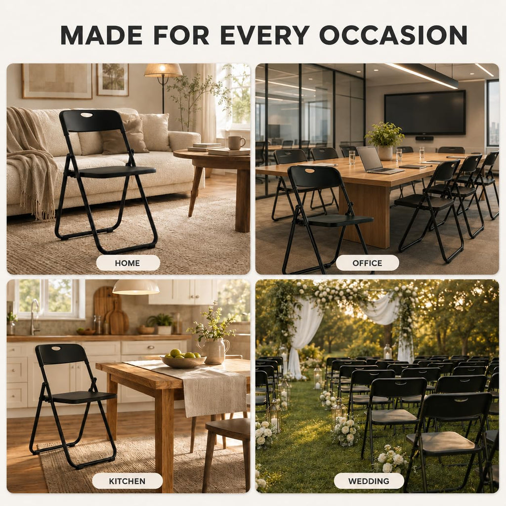 40 Pack Black Plastic Folding Chairs, Portable Foldable Chair