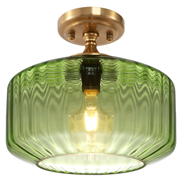 Green Semi Flush Mount Ceiling Light Fixture Vintage Antique Brass Flush Mount Overhead Light Glass Gold Chandelier