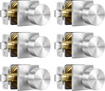 Brushed Nickel Closet Door Knobs Interior, Passage No 6 Pack
