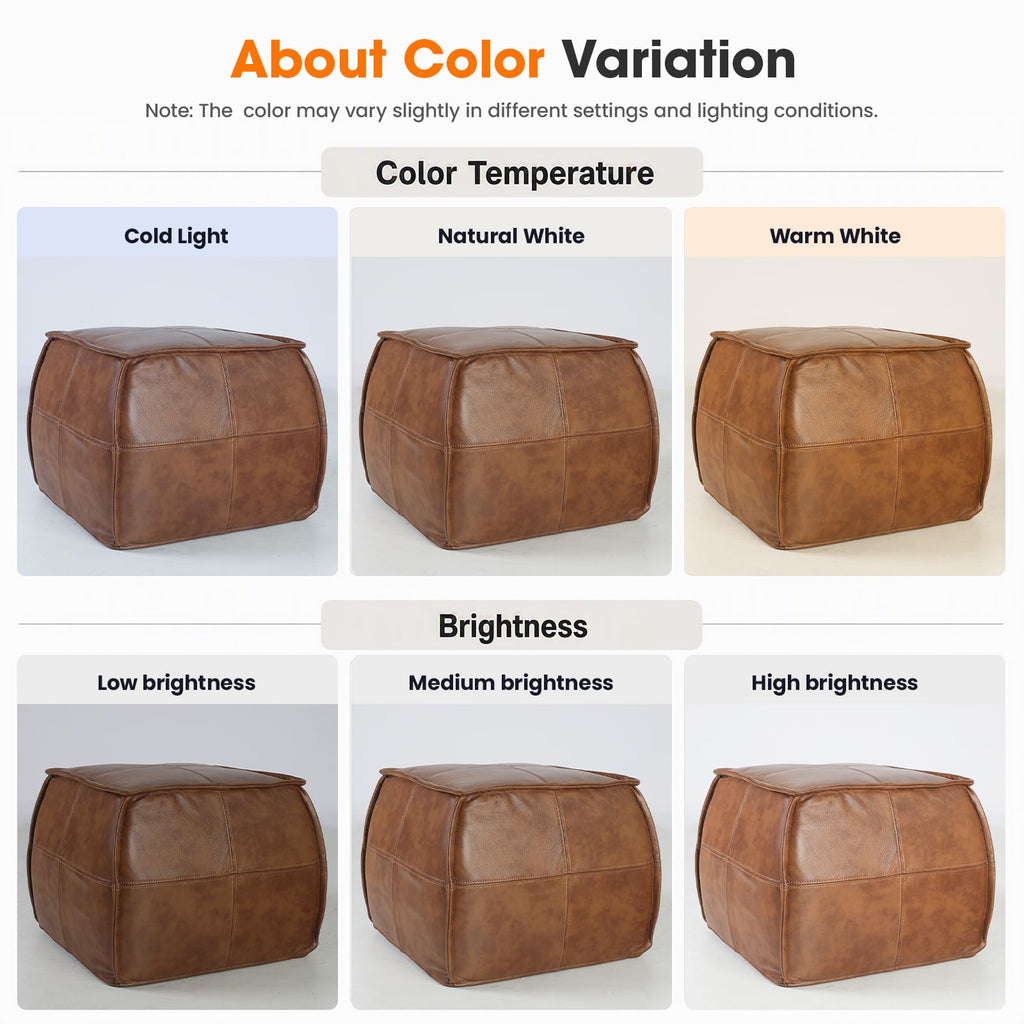 Genuine Leather Square Ottoman, Pouf (Brown, Square)
